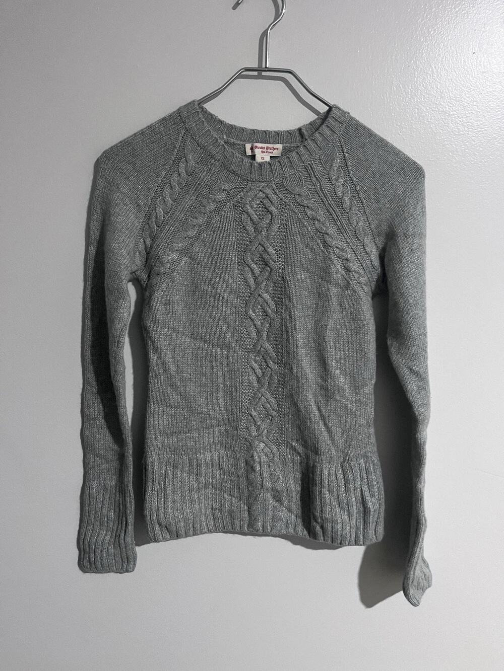 Brooks Brothers Red Fleece Sweater Womens XS Gray Cable-Knit Crew Neck Pullover